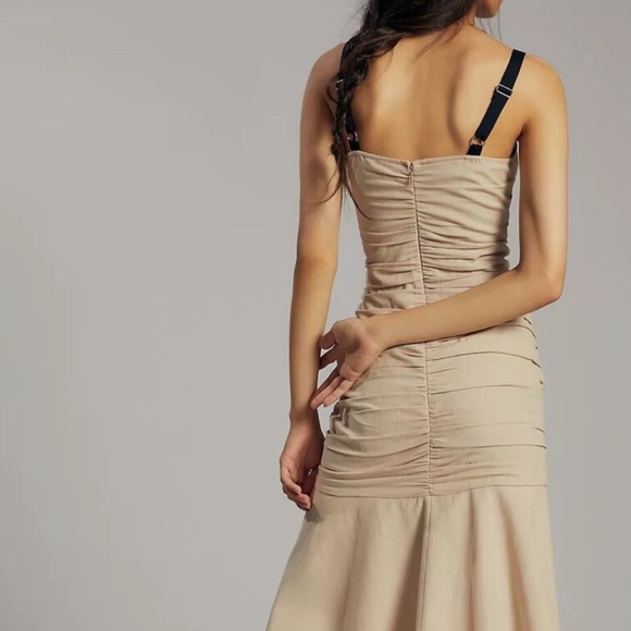 NWOT ANTHROPOLOGIE SZ 6 ATSU SUMMER RUCHED MIDI DRESS COTTON LINEN - Picture 3 of 9